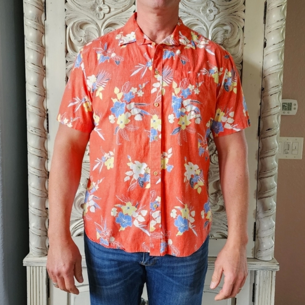 Orange floral slim fit shirt